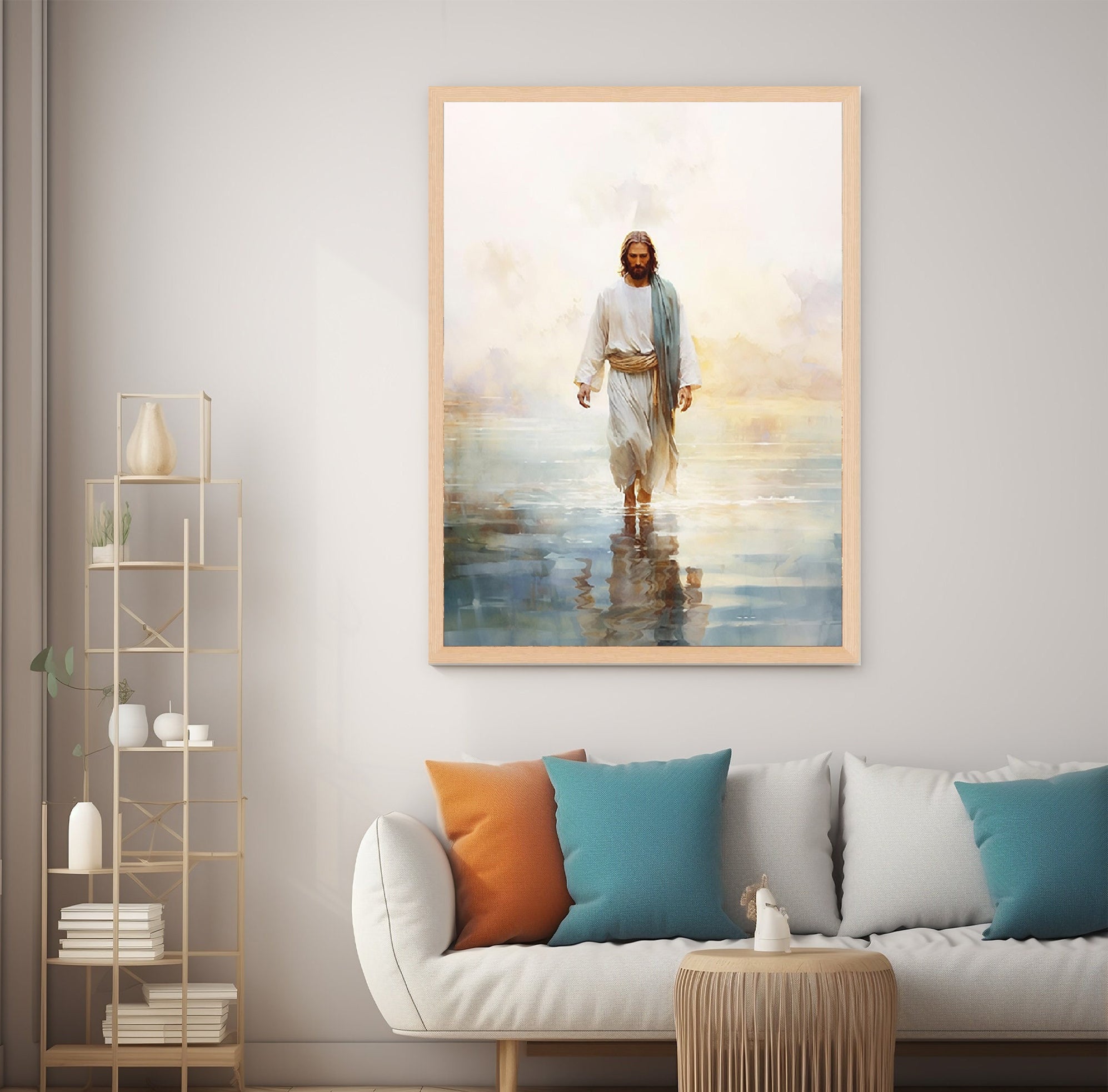 Jesus Walking on Water, Poster, Bible Wall Poster, Gift, Trendy Living Room Home Decor, Christian Nursery Decor